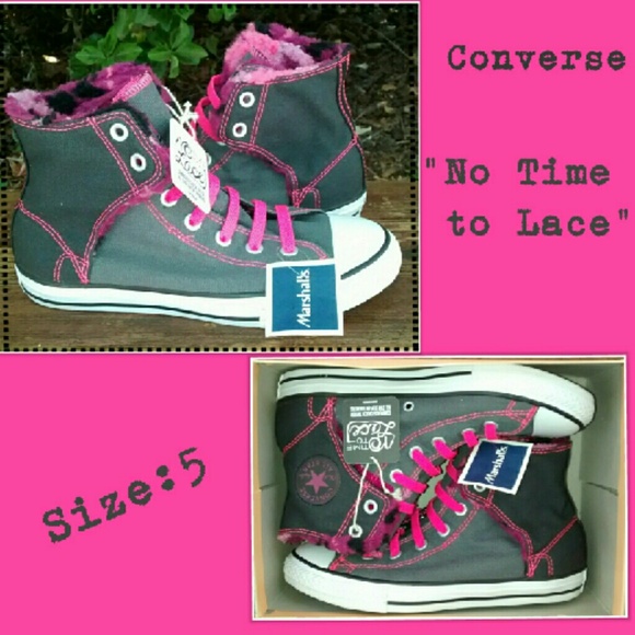 Converse  "No Time To Lace" Pink/Gray Sneakers