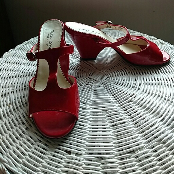Bright red Taryn Rose T - strap heels 37 1/2