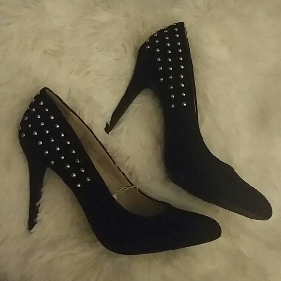 Gold Stud Black Heels