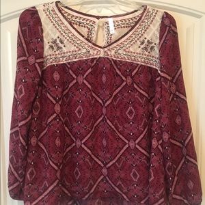 Maroon with Lace Detailed Blouse