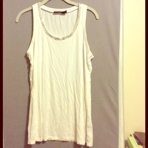 The Limited White Sequin Neck Tank Top