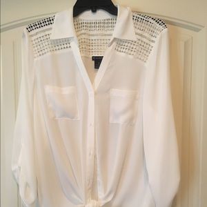 White, Cut Out Sleeve Blouse with High/Low Hem