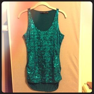 The Limited Blue Sequin Front Tank Top