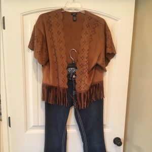 Suede, Fringe Crop Cardigan