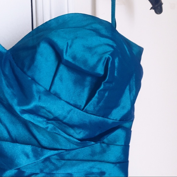 Strapless blue prom dress