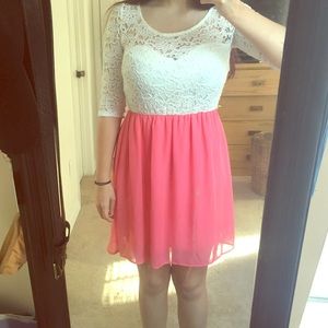 Lacy Coral & White Dress
