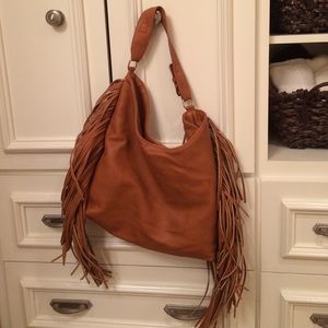 Camel color fringe purse