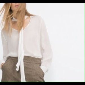 ✨Zara Basic ~~ White Neck Tie Shirt✨