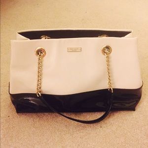 Kate Spade Signature Leather Tote-Black & white