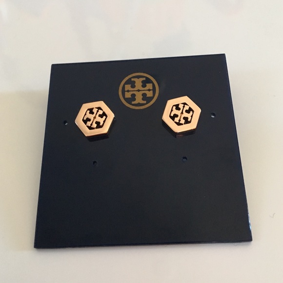 { Tory Burch } Rosegold HEX-Logo Stud Earrings - Picture 2 of 3