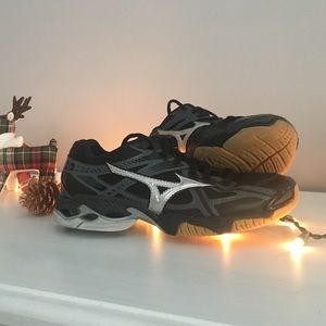 Black and silver Mizuno Wave Volleyball Shoes
