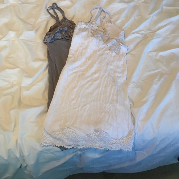 2 Lace trim camisoles in light gray & ivory