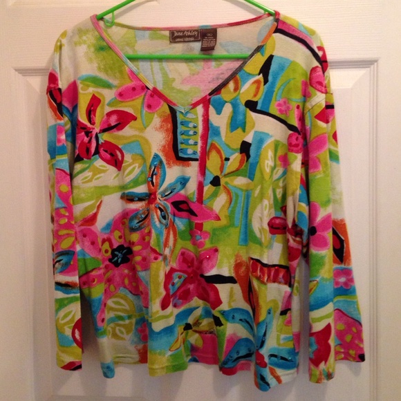 XL Pink Multicolored V-Neck Blouse