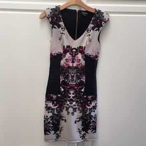 Bebe Flowered & Leather Mini Dress