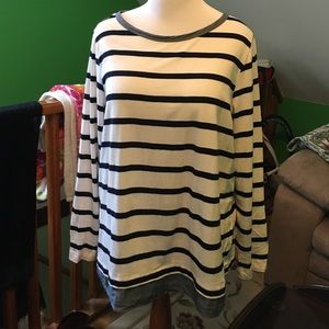 Talbots stripped cotton top with denim trim