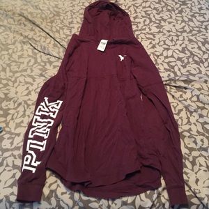 Burgundy Pink long sleeve hooded shirt
