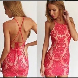 Red and Nude Lace Dress