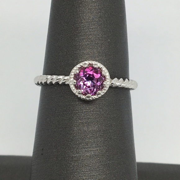 14K White Gold Twist Natural Pink Topaz Ring