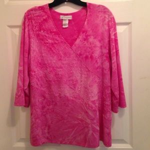 Size 1X Pink V-Neck Blouse