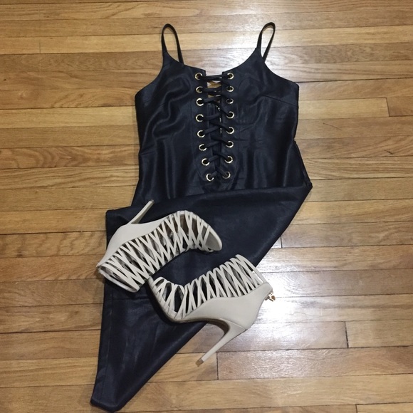Black faux leather dress