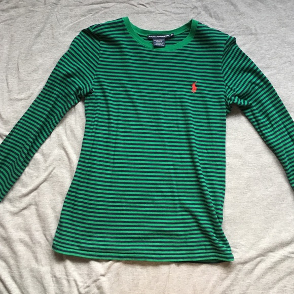 RALPH LAUREN navy/green striped long sleeve top