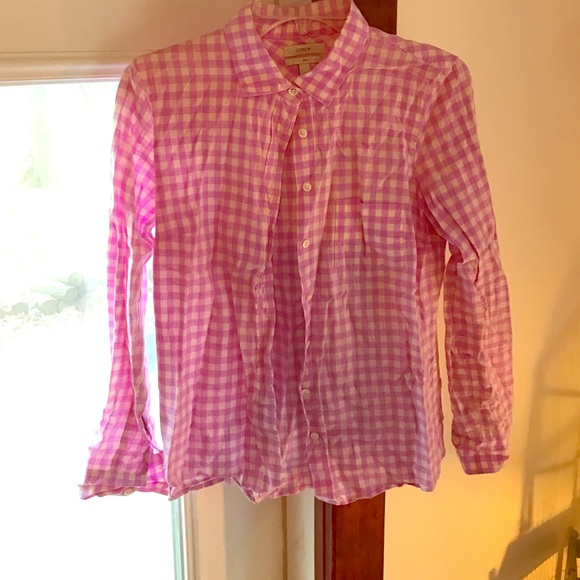 J. Crew Tops - J CREW boy shirt size 4 lavender and cream gingham