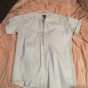 Blue button up short sleeve shirt