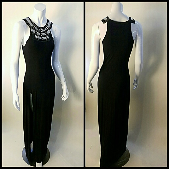 XMAS NYE rhinestone metal black gown xs/s