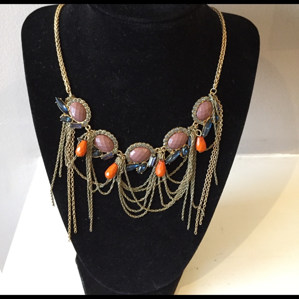 Gold tone and rhinestone statement necklace