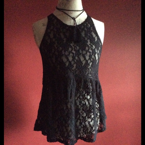 Express Croqueted Black Lace Top