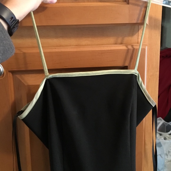 Spaghetti strap black and green trim dress