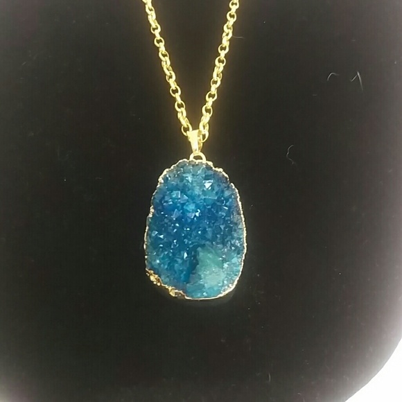 Dark Blue Natural Druzy Necklace