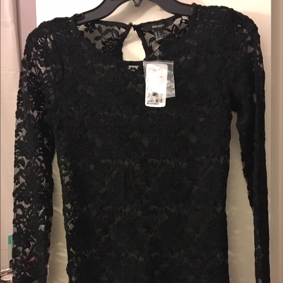 Forever 21 Black Lace Crew Neck Long Sleeve Shirt