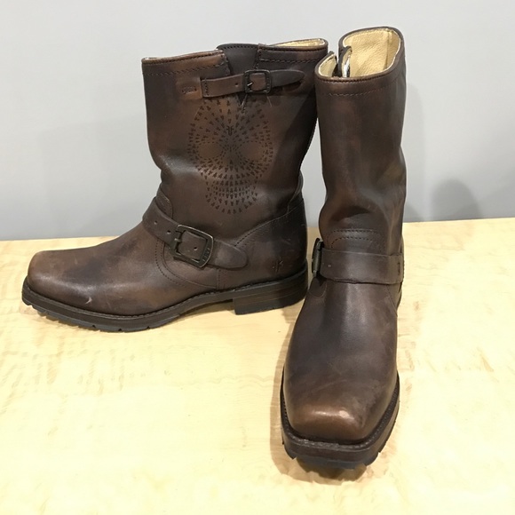 Frye etched skull boots