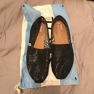 Black Glitter Toms w/ Bag