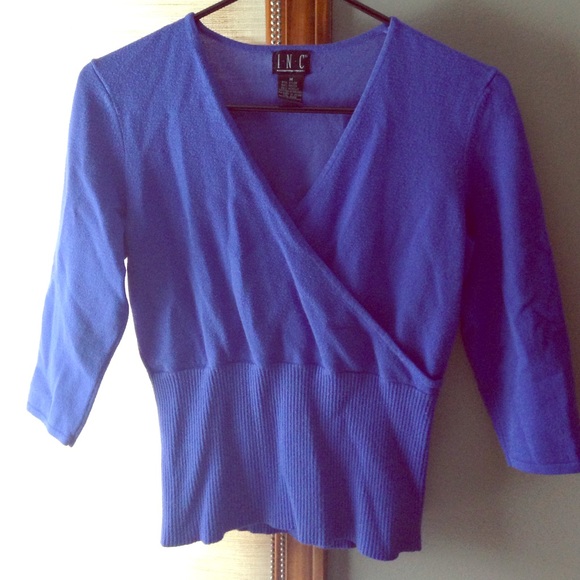 V-neck front wrap sweater, periwinkle blue