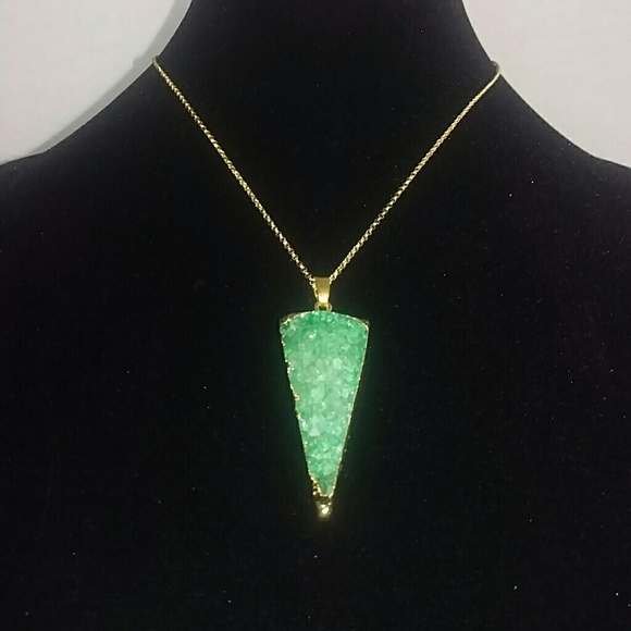 Natural Green Druzy Arrow Pendant