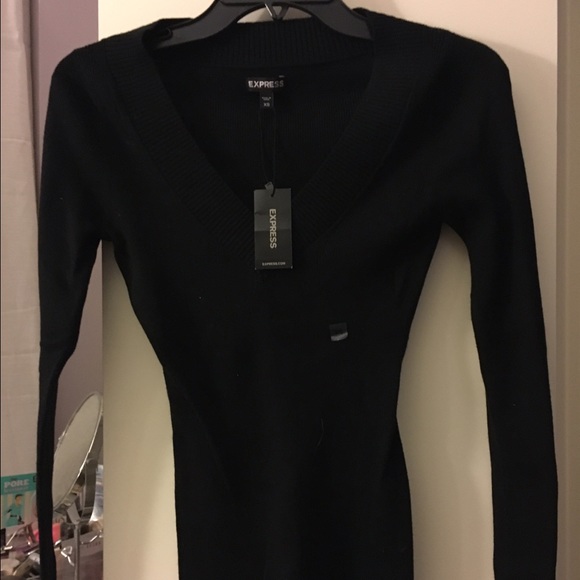 Express Black V-Neck Long Sleeve Sweater