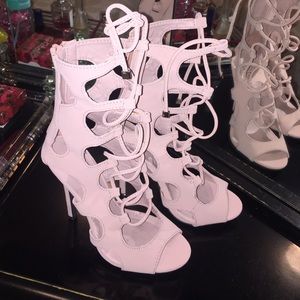 Blush Strappy Lace-Up Heels
