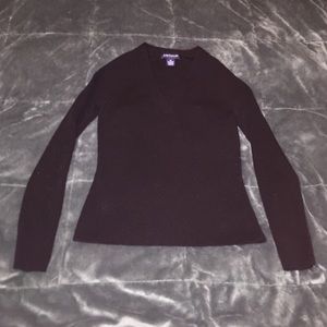 Ann Taylor Black Rib Knit V Neck Sweater