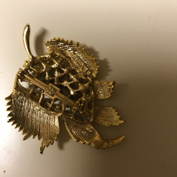 Gold and blue with white pearls brooch pin - Picture 3 of 3