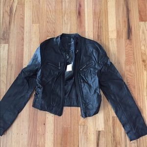 NWT Black Faux Leather Jacket w Laced Sides