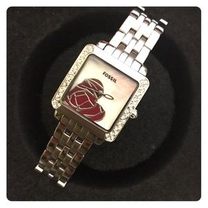 Silver Heart Fossil Watch