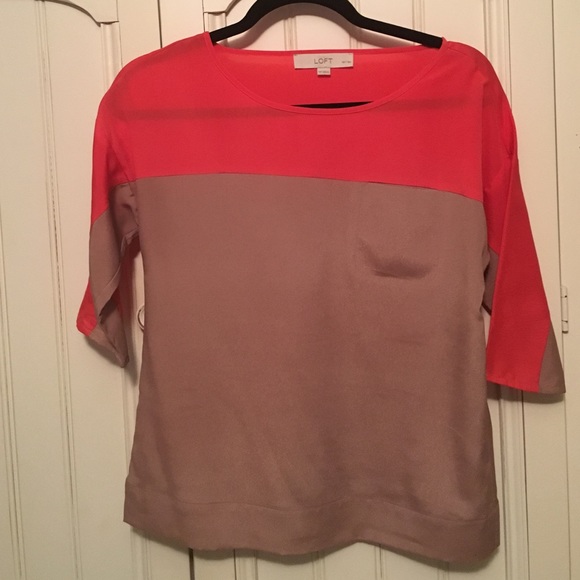 Ann Taylor Loft orange & brown elbow-sleeve top