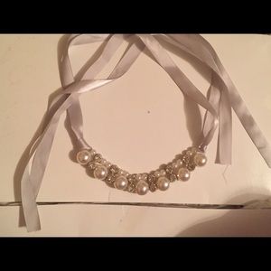 Pearl & diamond necklace with ribbon tie