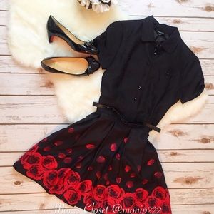 Bebe red roses black dress