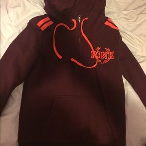 PINK HALF ZIP SWEATSHIRT WITH HOODIE