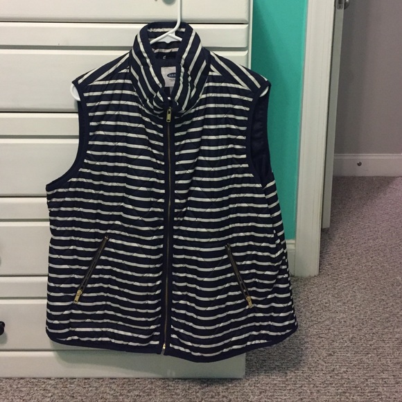 Navy and white striped vest