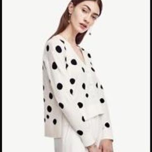 White with black polka dot cardigan