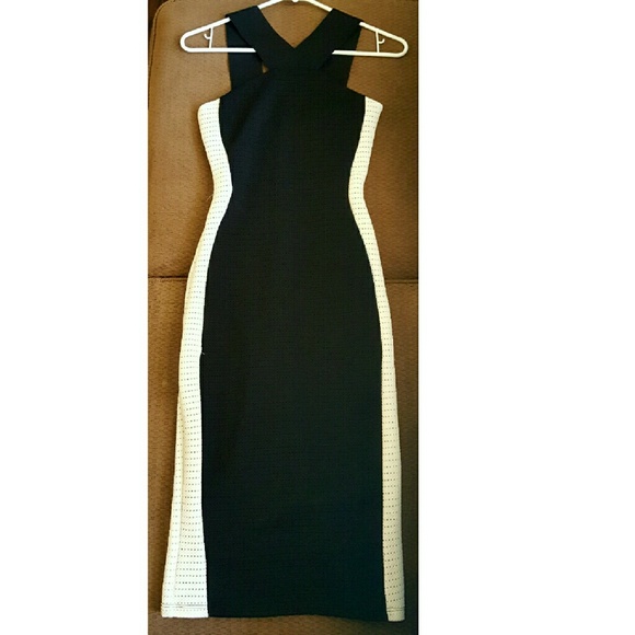 Black with side white stripes bodycon dress